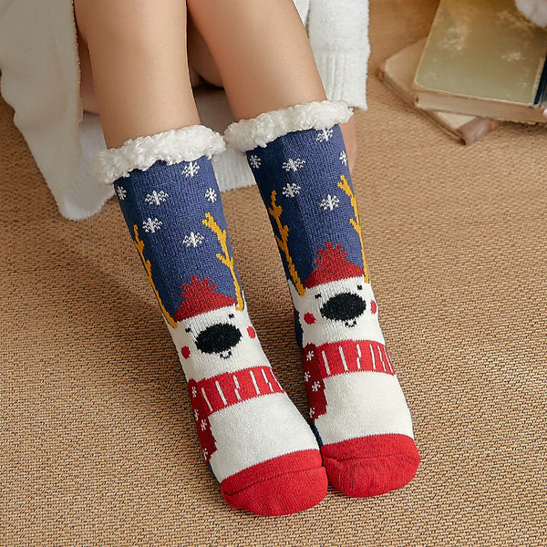 Christmas Socks Plush Coral Fleece Winter Home Floor Socks Blue Slipper Socks - Stupid Bear