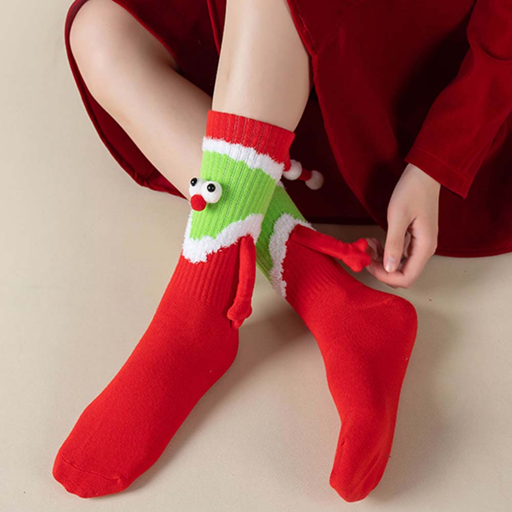 Funny Santa Claus Doll Women's Mid Tube Socks Magnetic Holding Hands Socks Christmas Gifts