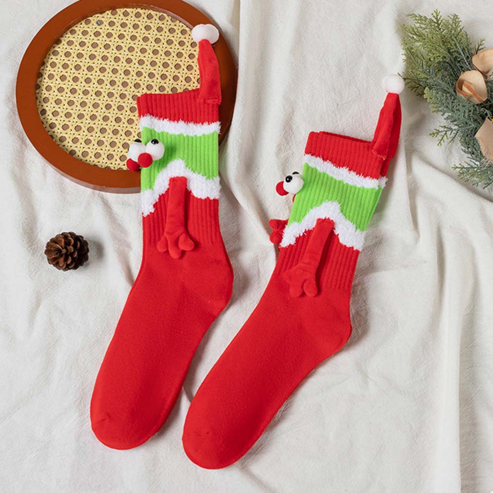 Funny Santa Claus Doll Women's Mid Tube Socks Magnetic Holding Hands Socks Christmas Gifts