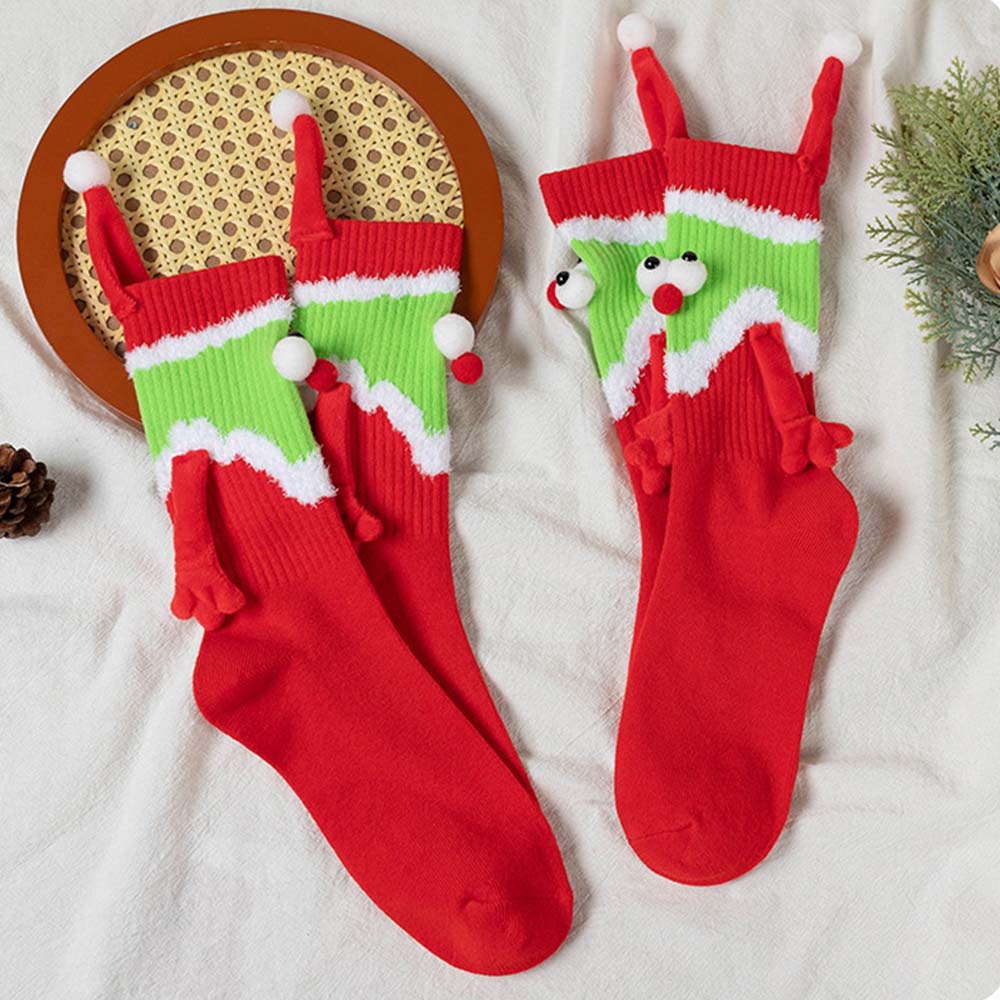 Funny Santa Claus Doll Women's Mid Tube Socks Magnetic Holding Hands Socks Christmas Gifts