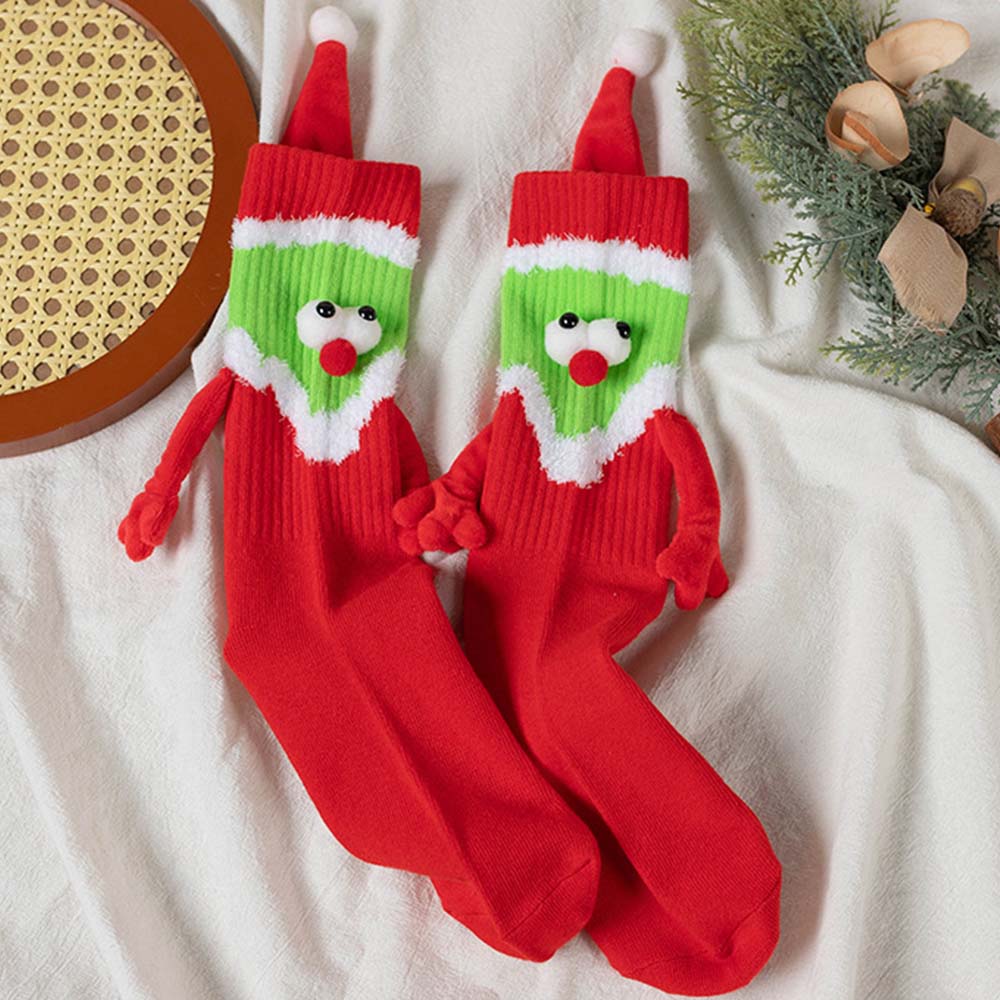 Funny Santa Claus Doll Women's Mid Tube Socks Magnetic Holding Hands Socks Christmas Gifts