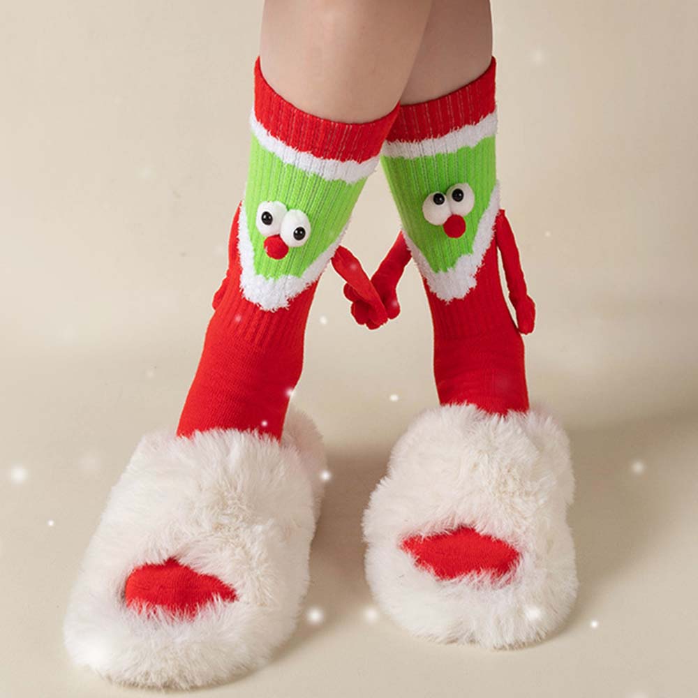 Funny Santa Claus Doll Women's Mid Tube Socks Magnetic Holding Hands Socks Christmas Gifts