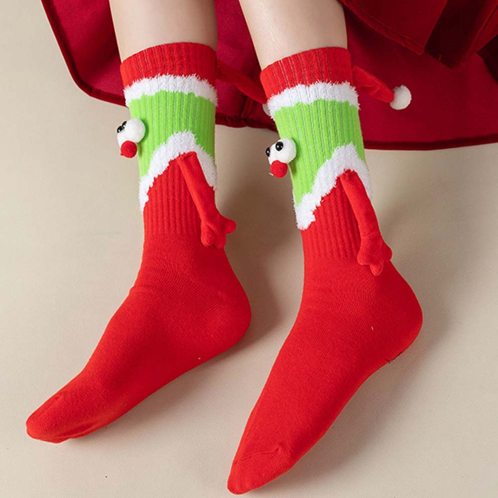 Funny Santa Claus Doll Women's Mid Tube Socks Magnetic Holding Hands Socks Christmas Gifts