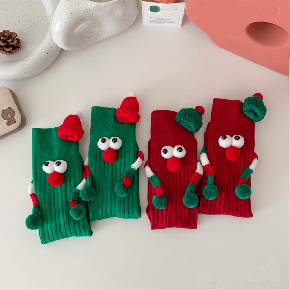 Funny Santa Claus Doll Magnetic Holding Hands Socks Women's Mid Tube Socks Christmas Gifts