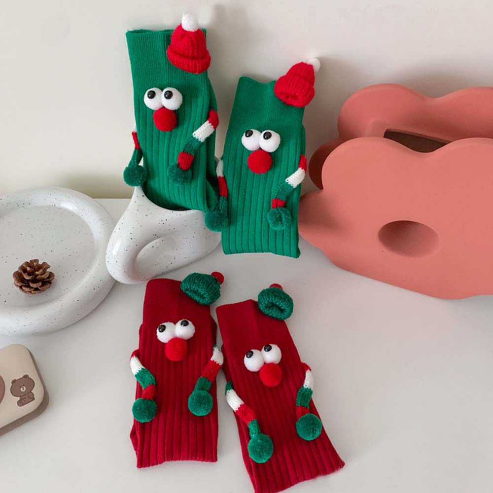 Funny Santa Claus Doll Magnetic Holding Hands Socks Women's Mid Tube Socks Christmas Gifts