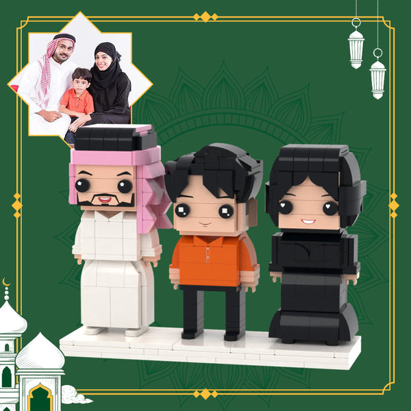 Personalized Family Portrait Full Body Customizable 3-Person Brick Figures Small Particle Block