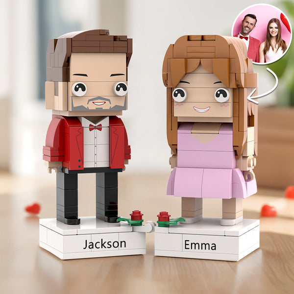 Custom Full Body Brick Figures & Interlocking Plastic Toy - Separated Engraved Base Christmas Gift for Couples