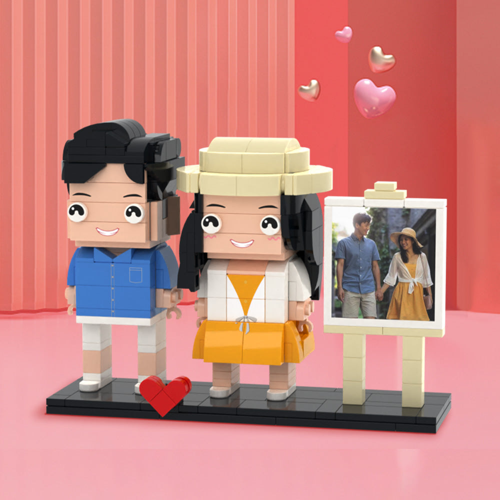 Customizable Full Body 2-Person Photo Frame - Sweet Couple Gift with Custom Brick Figures