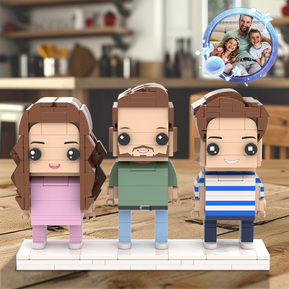 Custom Full Body Brick Figures for Father's Day - 3-Person Personalized Gift for Daddy