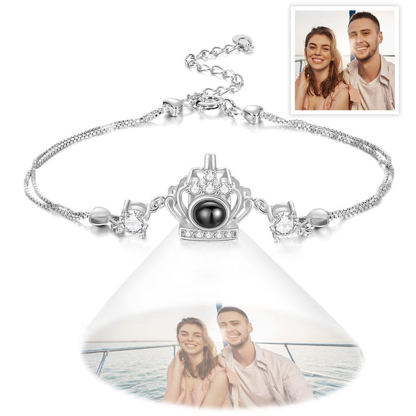 Custom Photo Projection Crown Bracelet Personalized Sterling Silver Bracelet