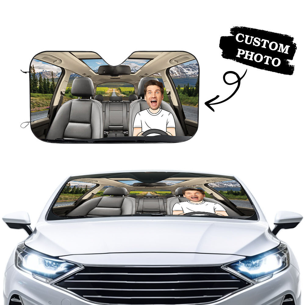 Custom Photo Car Sun Shade Cover Windshield Family Personalized Custom Auto Windshield Sunshade, Car Window Protector -  Gift For Family Members