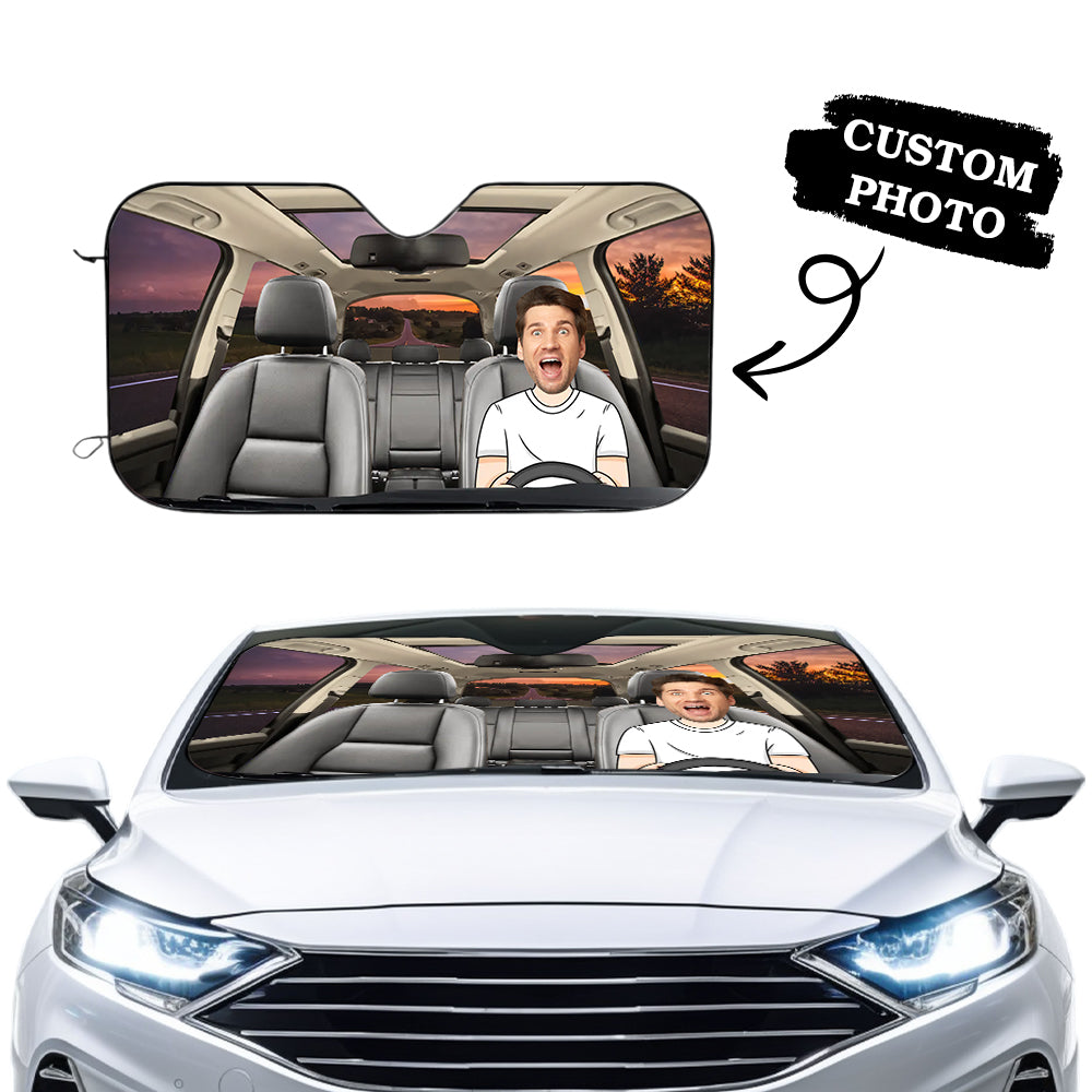 Custom Photo Car Sun Shade Cover Windshield Family Personalized Custom Auto Windshield Sunshade, Car Window Protector -  Gift For Family Members