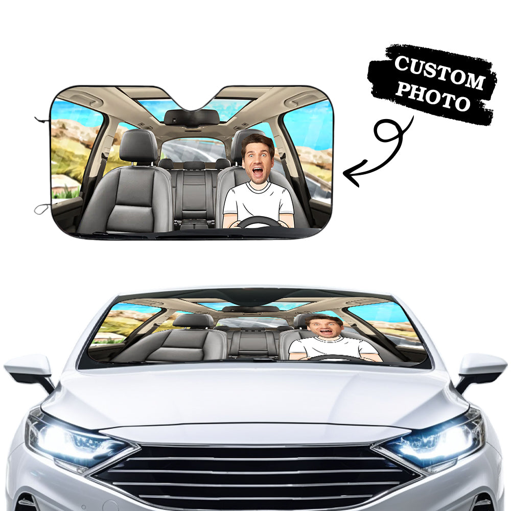 Custom Photo Car Sun Shade Cover Windshield Family Personalized Custom Auto Windshield Sunshade, Car Window Protector -  Gift For Family Members