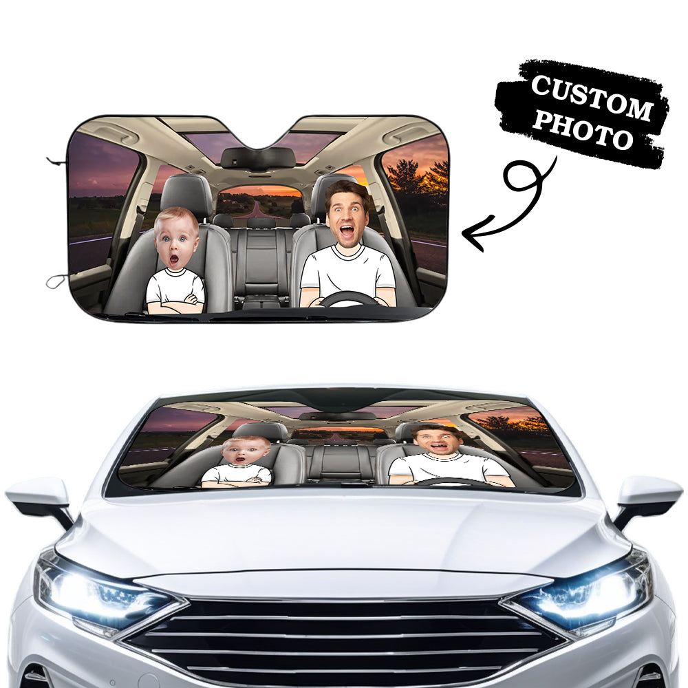 Custom Photo Car Sun Shade Cover Windshield Family Personalized Custom Auto Windshield Sunshade, Car Window Protector -  Gift For Family Members