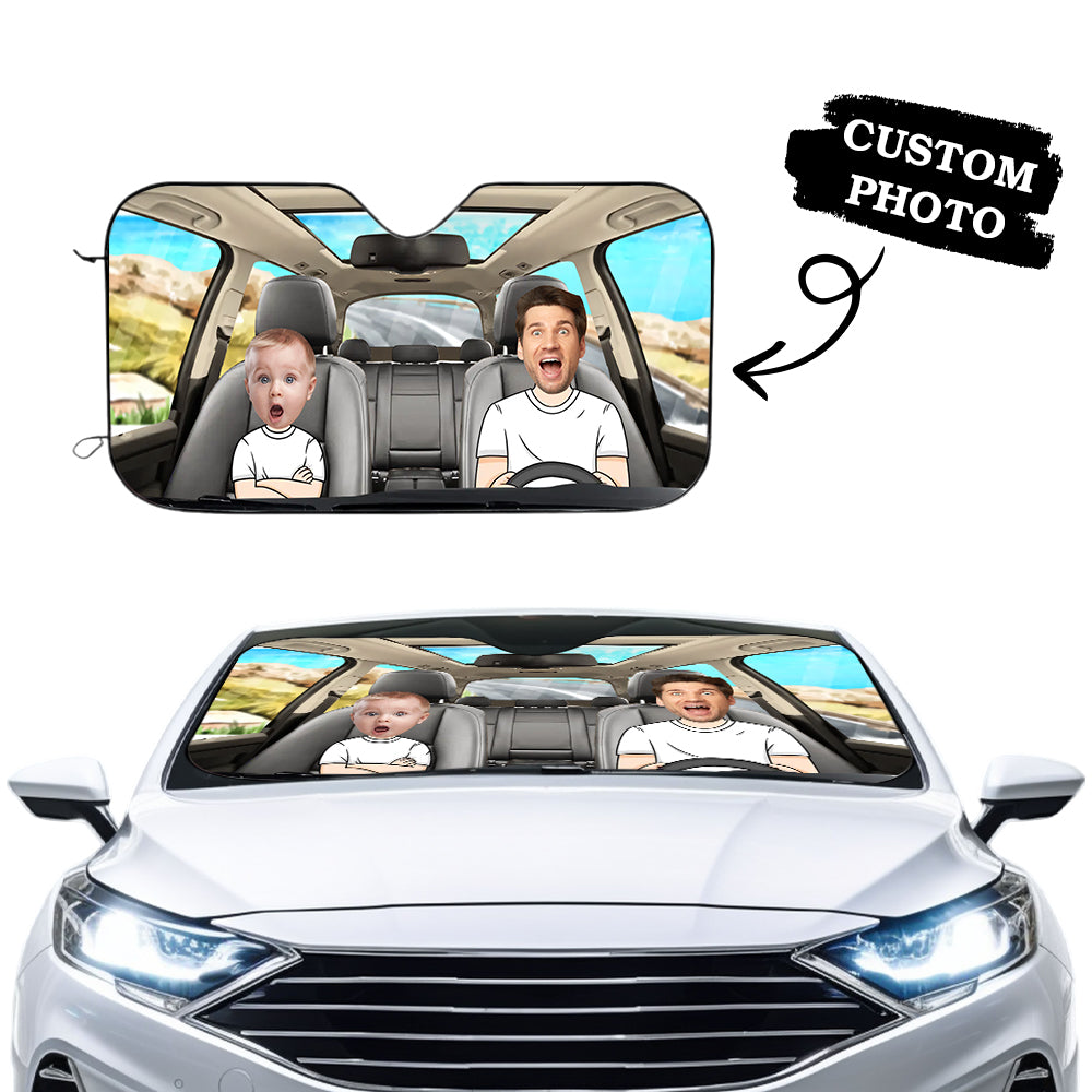 Custom Photo Car Sun Shade Cover Windshield Family Personalized Custom Auto Windshield Sunshade, Car Window Protector -  Gift For Family Members