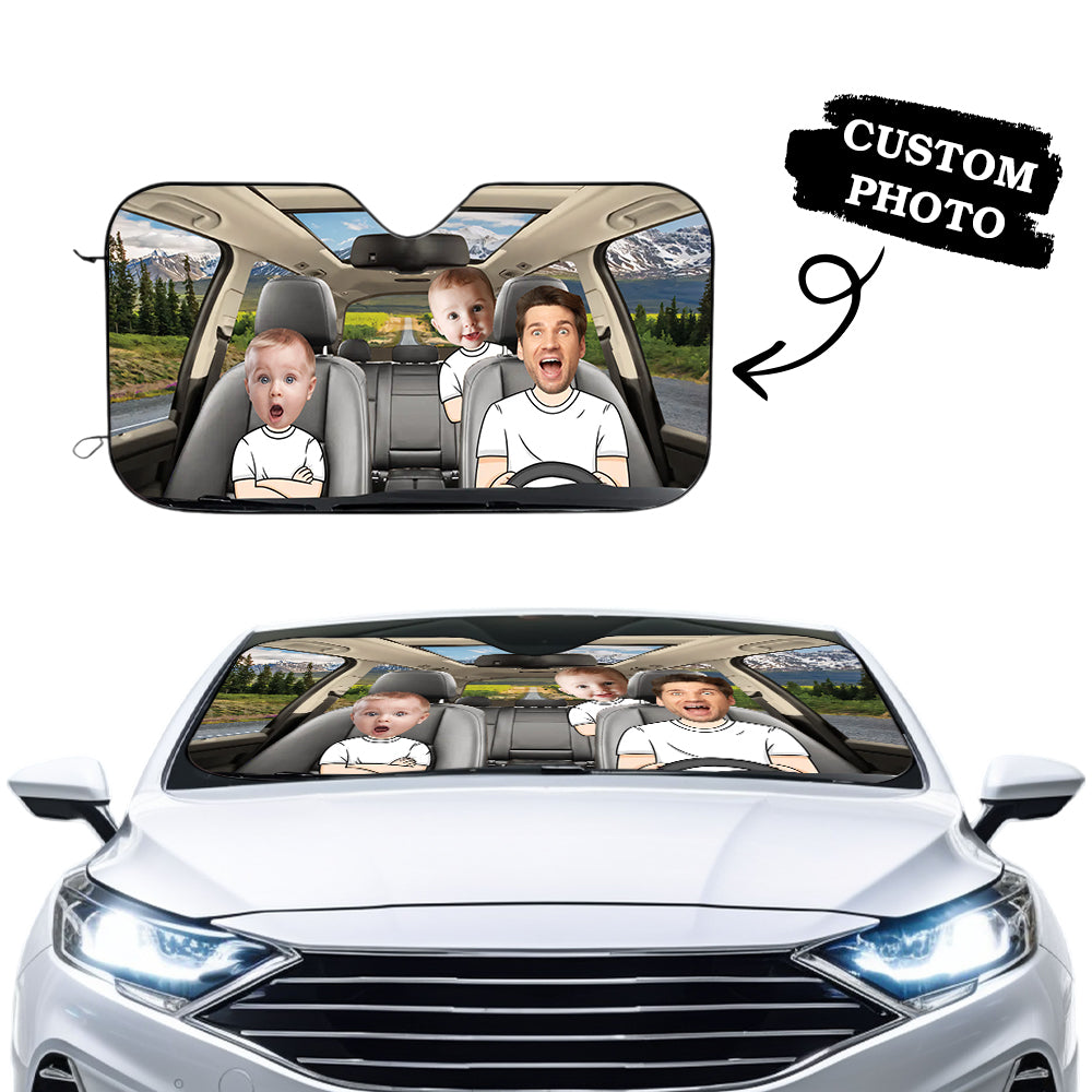 Custom Photo Car Sun Shade Cover Windshield Family Personalized Custom Auto Windshield Sunshade, Car Window Protector -  Gift For Family Members