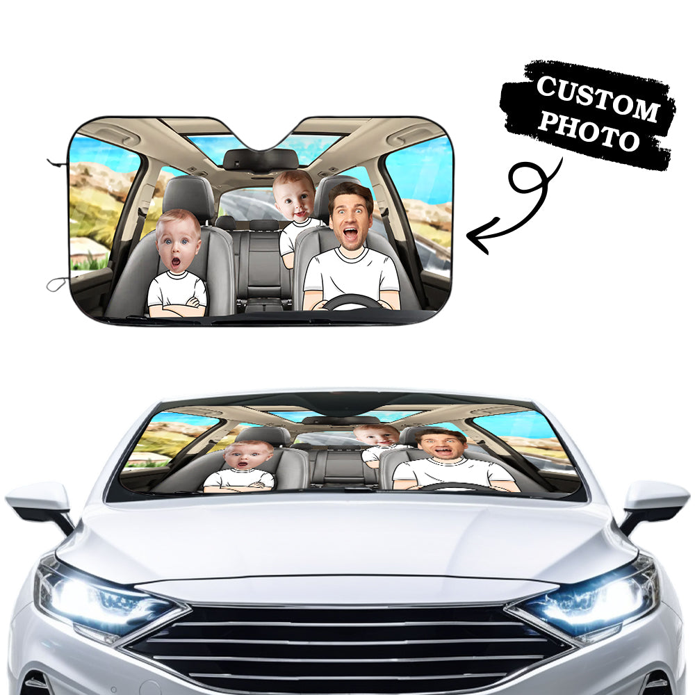 Custom Photo Car Sun Shade Cover Windshield Family Personalized Custom Auto Windshield Sunshade, Car Window Protector -  Gift For Family Members