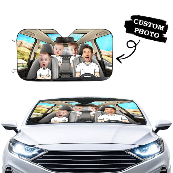 Custom Photo Car Sun Shade Cover Windshield Family Personalized Custom Auto Windshield Sunshade, Car Window Protector -  Gift For Family Members