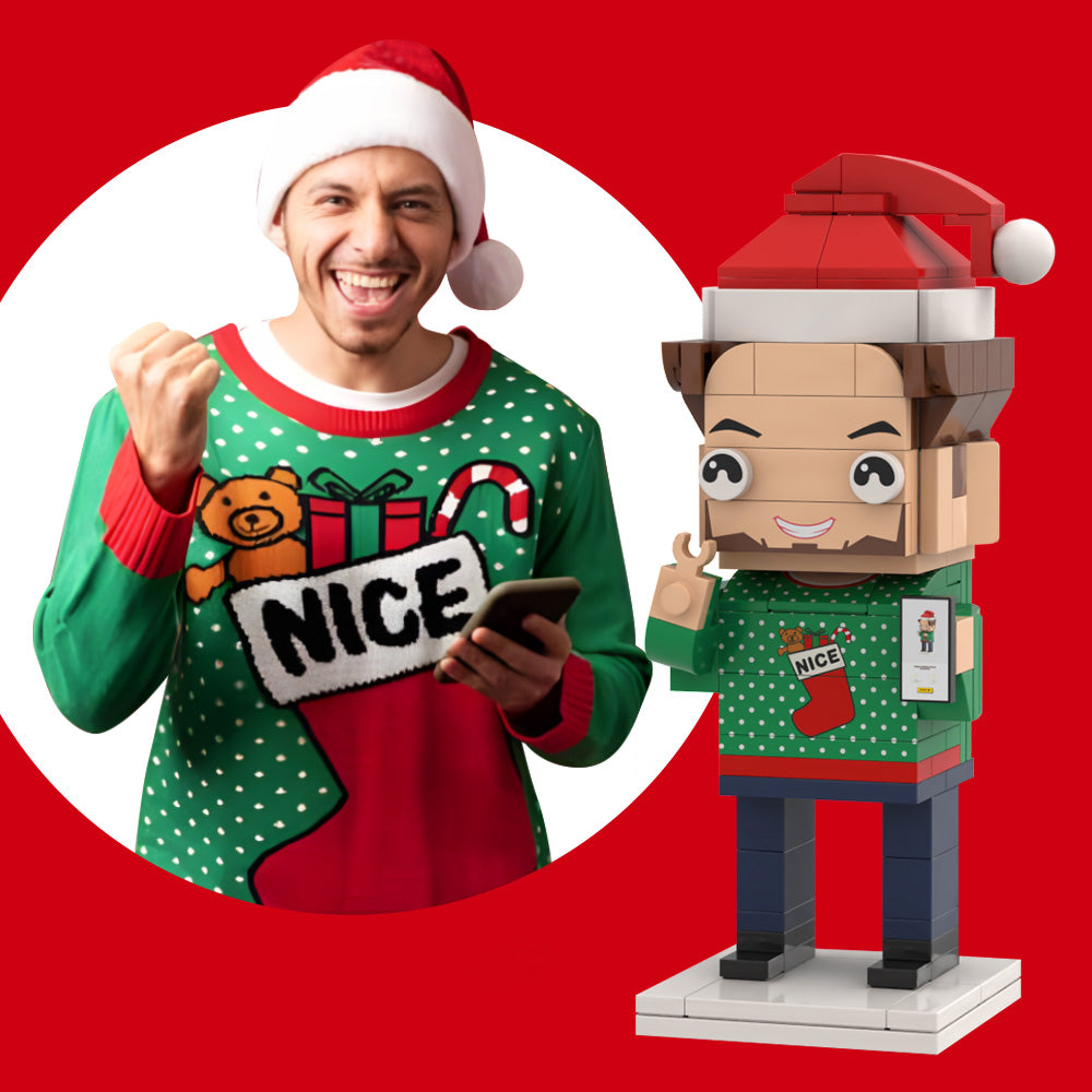 Unique Christmas Gift Idea Customizable Single-Person Brick Figure - Upgraded with Plaid Shirt