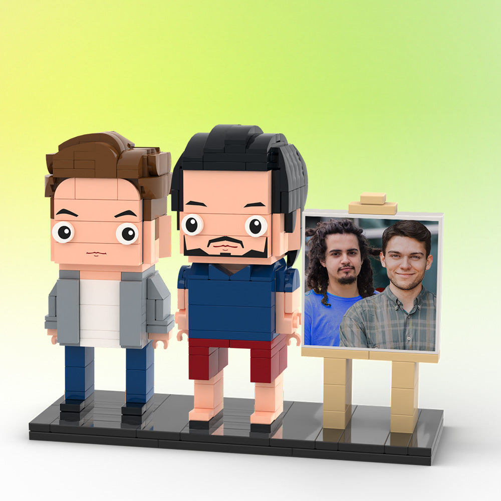 Personalized Full Body 2-Person Brick Figures with Photo Frame Small Particle Block Toy Perfect Gift for Buddies