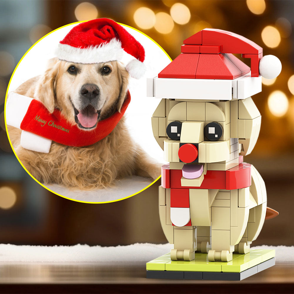 Christmas Detailed Golden Retriever Fully Body Puppy Customizable Golden Retriever 1 Dog Photo Custom Brick Figures Small Particle Block Brick Me Figures Customized Golden Retriever Only