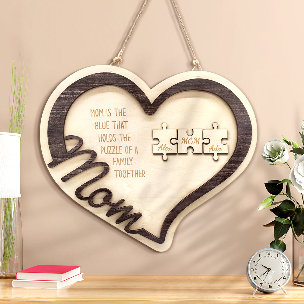 Personalized Wooden Heart Puzzle Sign Mother's Day Gift for Mom