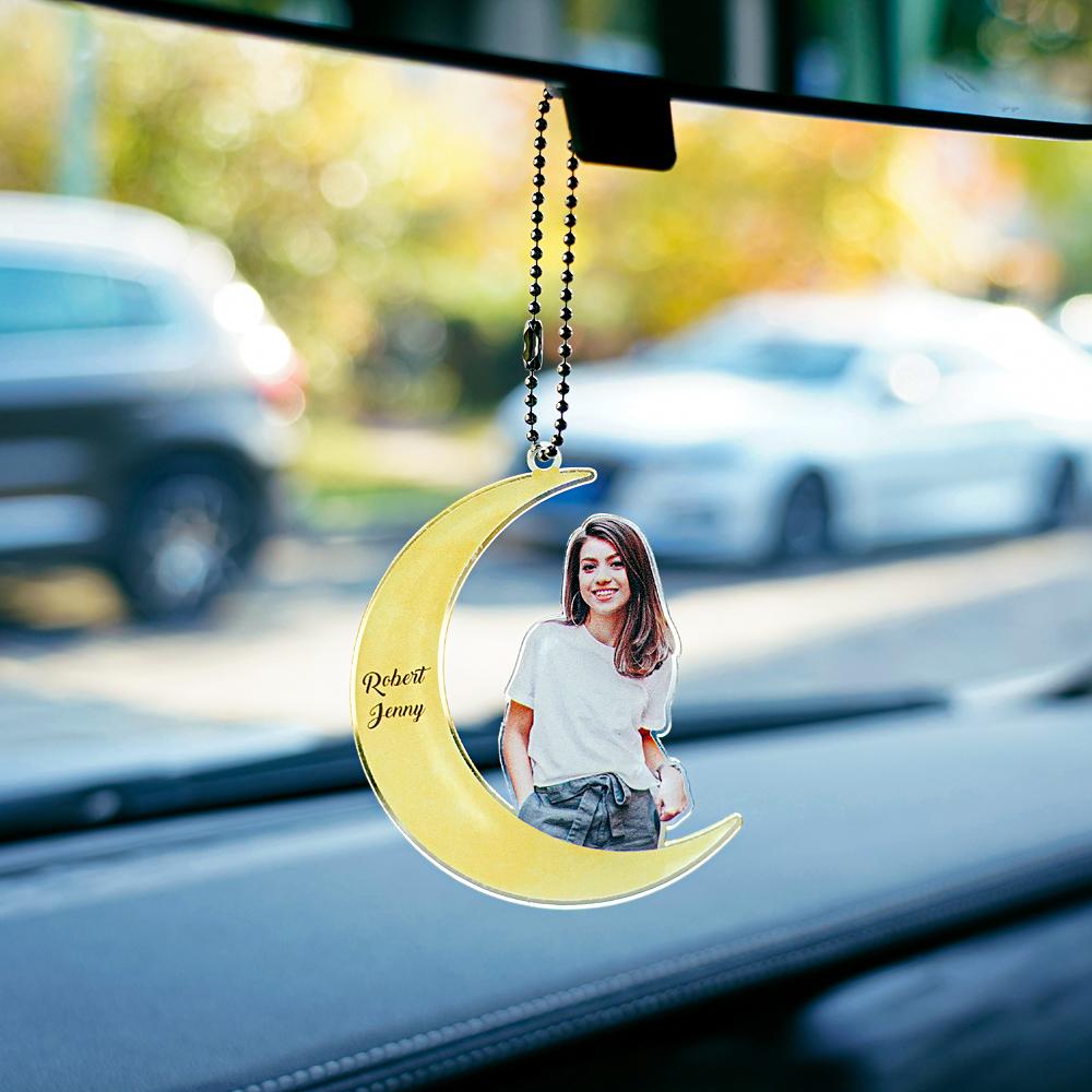 Personalized Acrylic Car Hanging Ornament Girl Sit on the Moon Gift For Couple Custom Your Photo Ornament