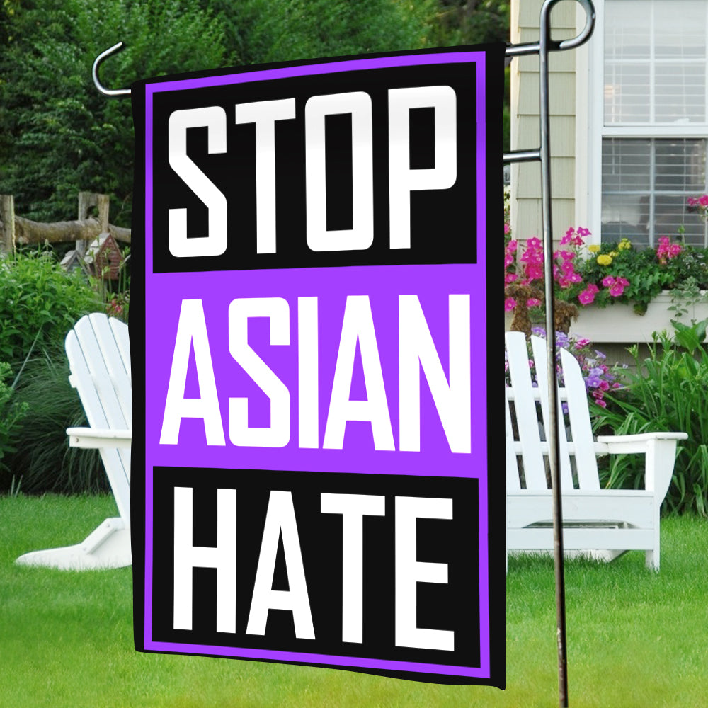 Stop Asian Hate Garden Flag Purple We Are All Travelers of The Earth