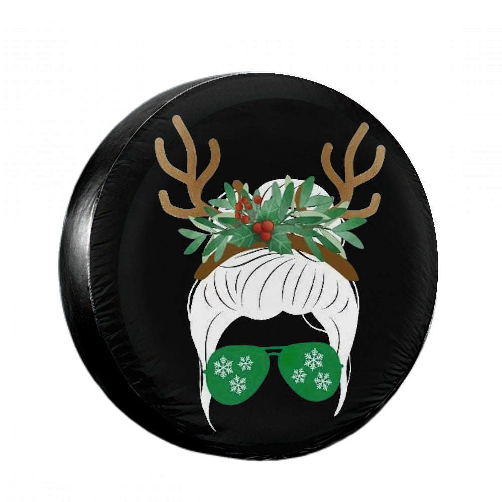 Christmas Elk Cool Girl Spare Tire Cover For SUV with Green Glasses