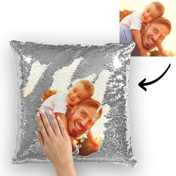 Custom Family Photo Magic Sequins Pillow Multicolor Shiny 15.75''*15.75''