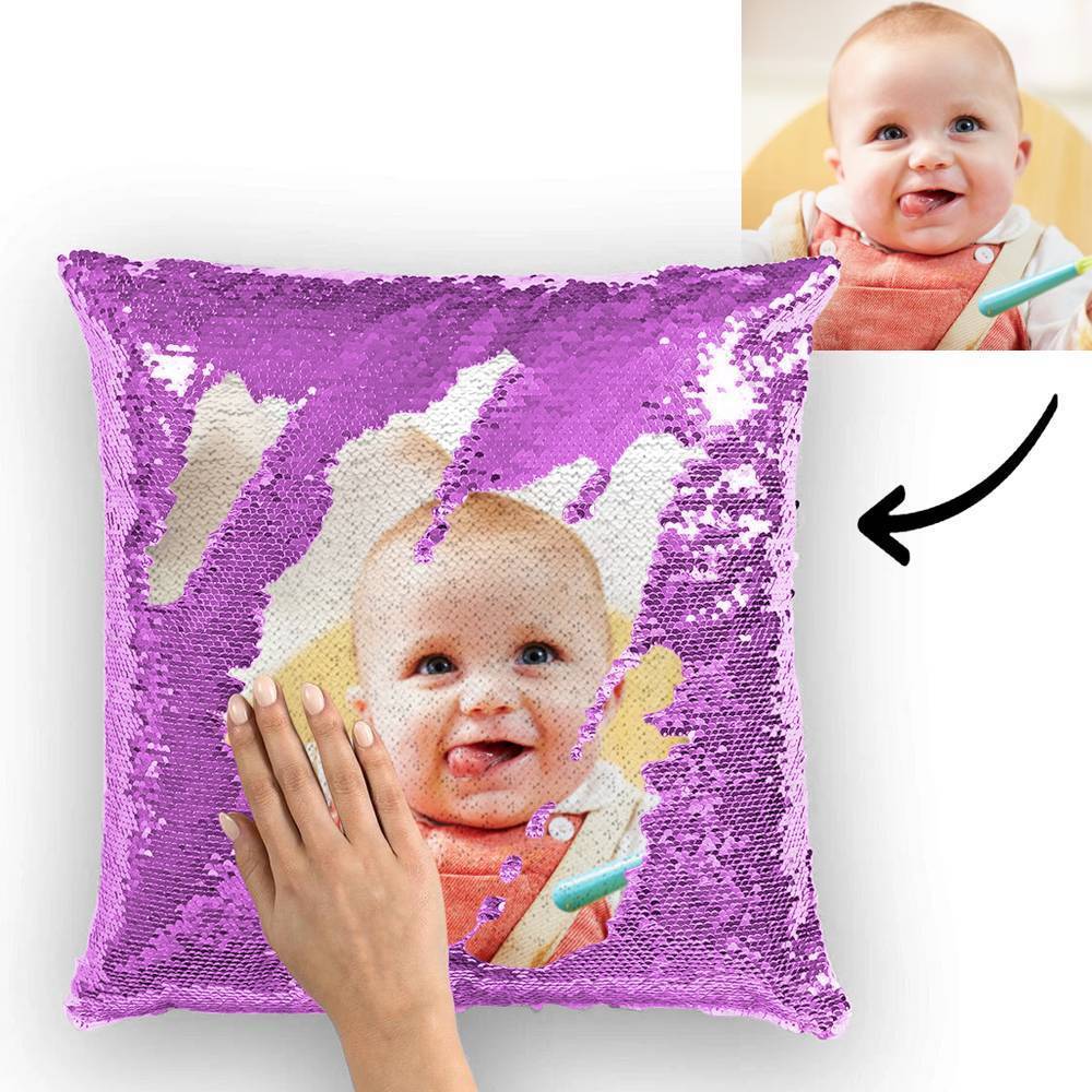 Custom Love Baby Photo Magic Sequins Pillow Multicolor Shiny 15.75''*15.75''