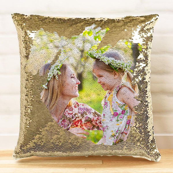 Custom Photo Magic Sequins Pillow, Sequin Picture Pillow, Glitter Pillow With Hidden Picture 15.75''*15.75'' Mother's Day Gift