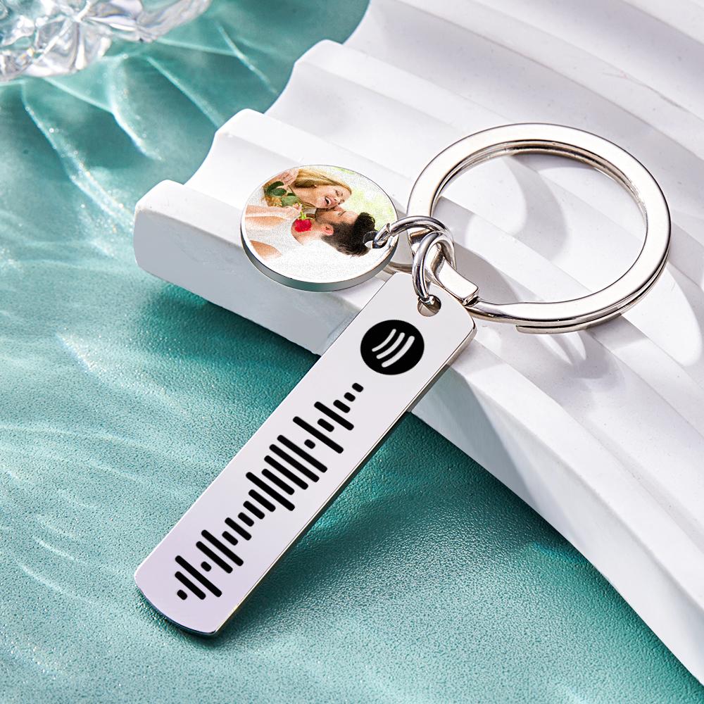 Custom Photo Engraved Keychain Scannable Spotify Code Creative Gifts