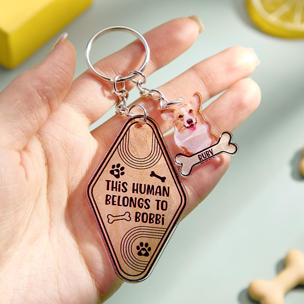 Personalized Dog Bone Photo Keychain Custom Text Gift for Pet Lovers