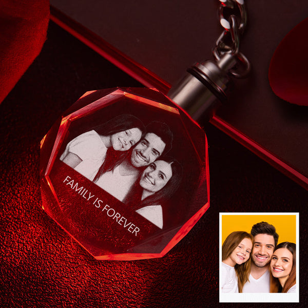 Crystal Keychain Custom Photo Family Keepake Keyring Octagon Gifts for Husband