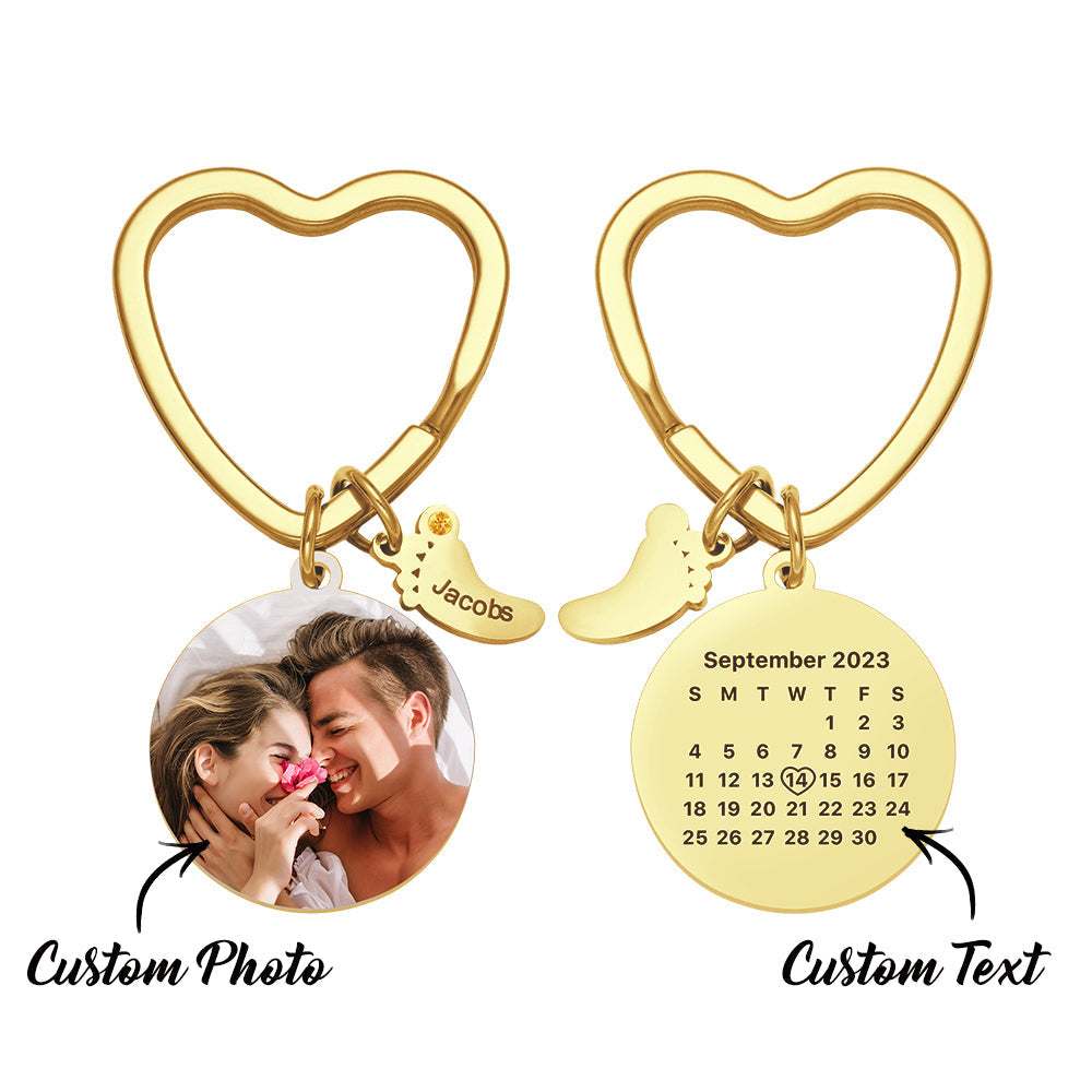 Custom Photo Calendar Keychain with Baby Feet Charm Personalized Calendar  the Perfect Heartfelt Gift