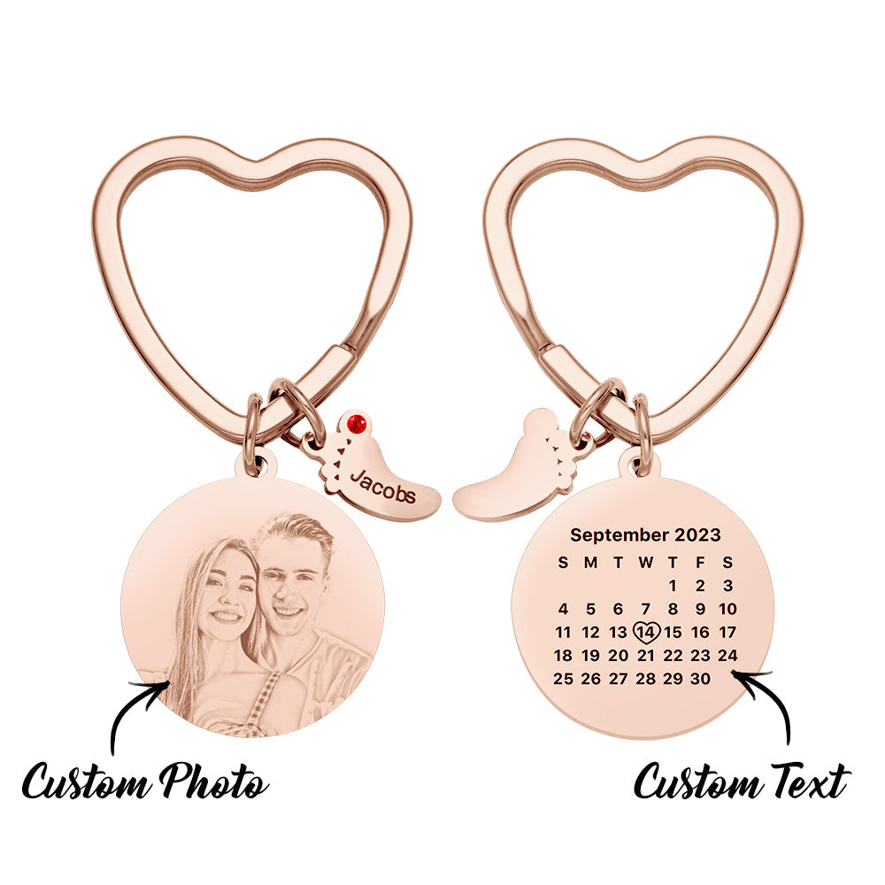 Custom Photo Calendar Keychain with Baby Feet Charm Personalized Calendar  the Perfect Heartfelt Gift