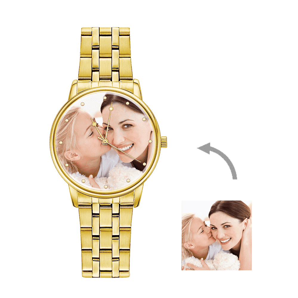 Custom Engraved Golden Alloy Photo Watch